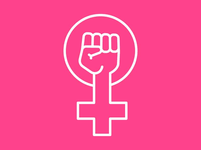 Feminism symbol on pink background