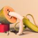 Half peeled banana inserted in a pawpaw