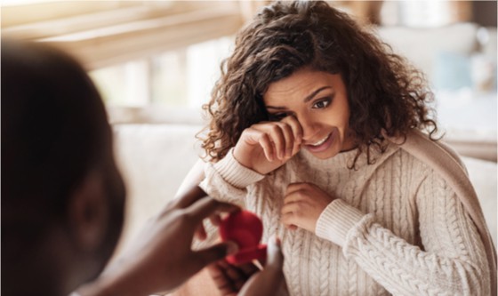 Man proposing to crying woman