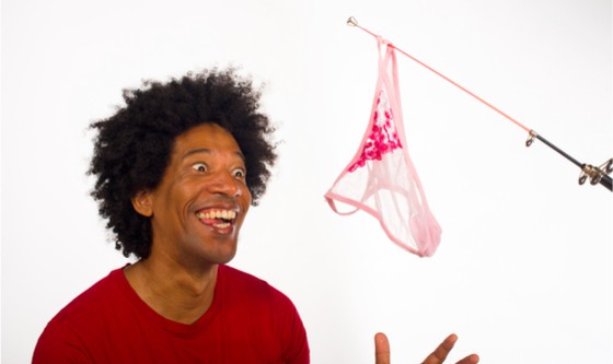 Guy lustfully staring at dangling underwear
