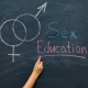 black board with writing 'sex education'