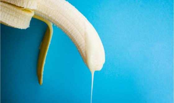 Banana and condensed milk, representing ejaculation