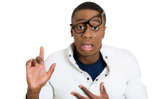 Awkward looking young man trying to make a point
